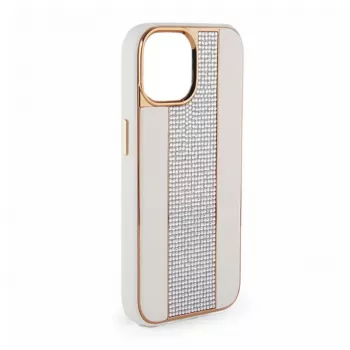 Funda de piel con diamantes iLike para Apple iPhone 15 Pro Max blanca