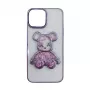 iLike Apple iPhone 15 Funda de silicona Print Desire Bear lila