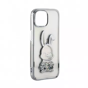 iLike Apple iPhone 15 Funda de silicona Print Desire Rabbit plata