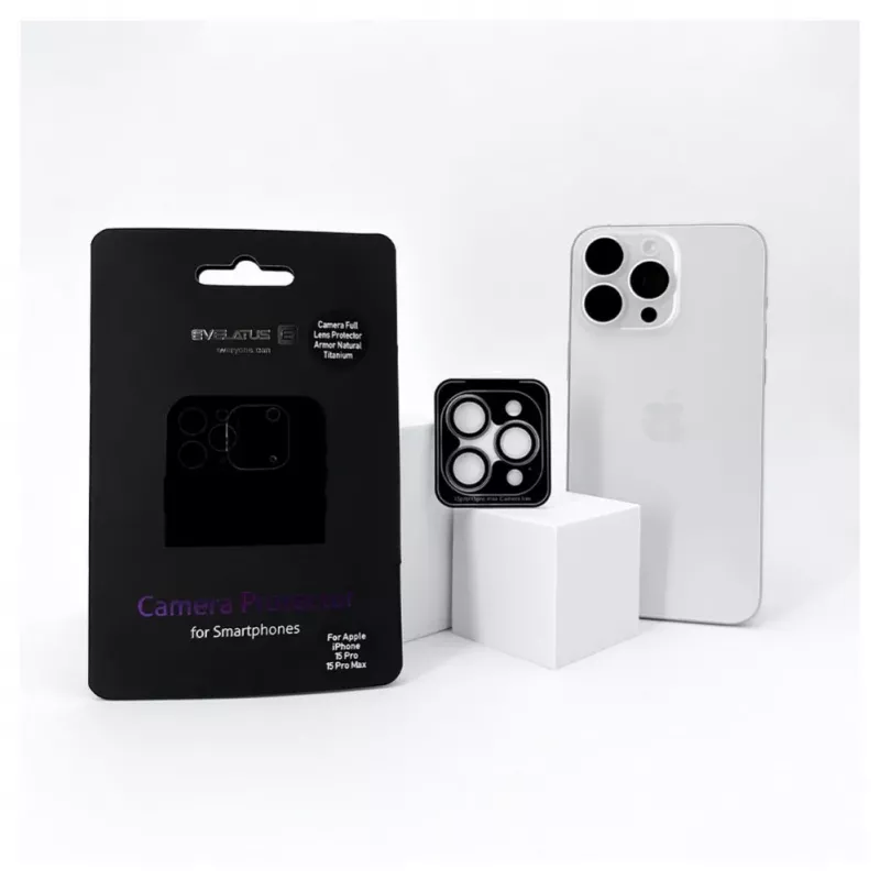 Evelatus Apple iPhone 15 Pro / 15 Pro Max protector de lente de cámara Armor titanio blanco