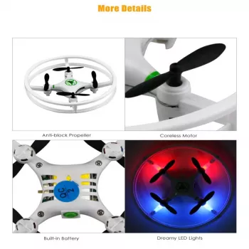 iLike Phantom Quadcopter Drone 360° (HC615) con mando a distancia 2,4 GHz, carga USB, giroscopio de 6 ejes, 4 canales - Blanco