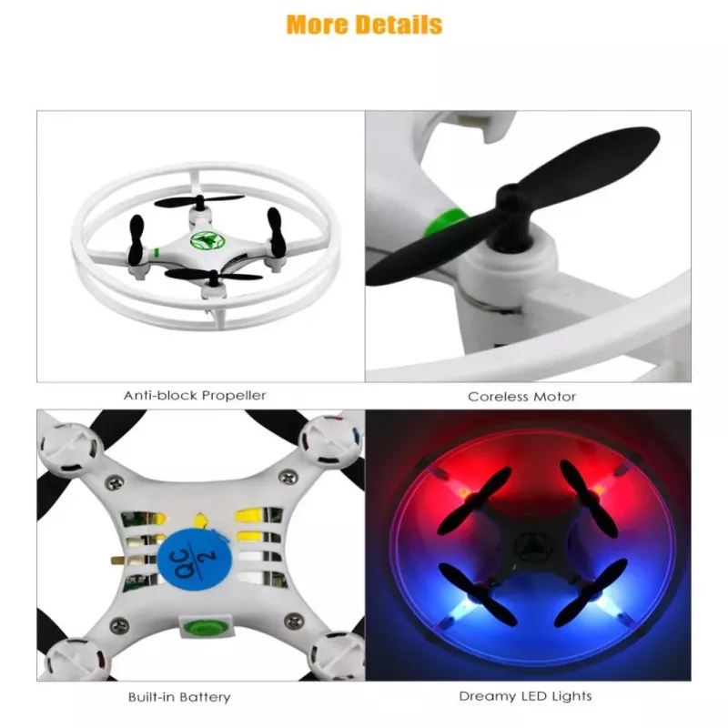 iLike Phantom Quadcopter Drone 360° (HC615) con mando a distancia 2,4 GHz, carga USB, giroscopio de 6 ejes, 4 canales - Blanco