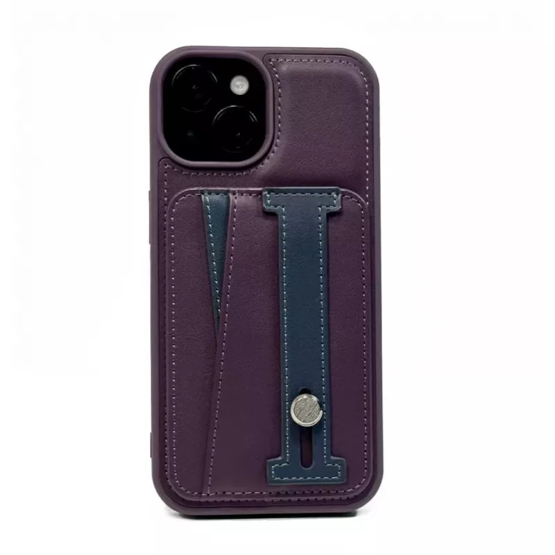 iLike Apple iPhone 15 Pro Funda con soporte y bolsillo de piel Morado