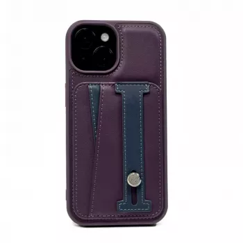iLike Apple iPhone 15 Pro Max Funda con soporte y bolsillo de piel Morado