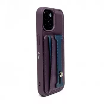 iLike Apple iPhone 15 Pro Max Funda con soporte y bolsillo de piel Morado
