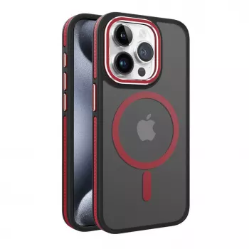 iLike Apple iPhone 15 Pro Max Funda Magsafe con doble marco metálico Rojo