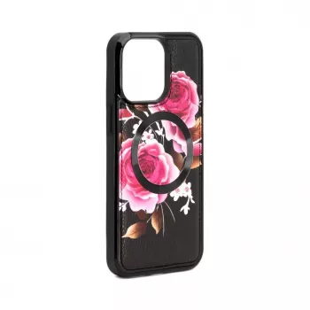 Evelatus Apple iPhone 14 Pro Max Funda de piel diseño de cremallera flor Negro