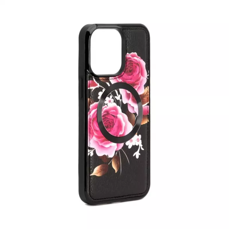 Evelatus Apple iPhone 14 Pro Max Funda de piel diseño de cremallera flor Negro