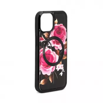 Evelatus Apple iPhone 15 Funda de piel diseño de cremallera flor Negro