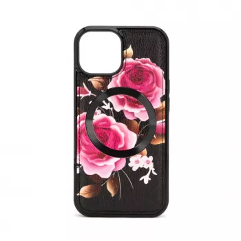 Evelatus Apple iPhone 15 Funda de piel diseño de cremallera flor Negro