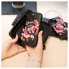 Evelatus Apple iPhone 15 Pro Funda de piel diseño de cremallera flor Negro