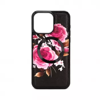 Evelatus Apple iPhone 15 Pro Funda de piel diseño de cremallera flor Negro