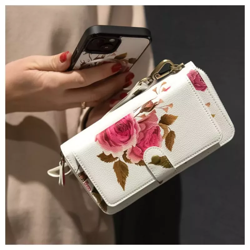 Evelatus Apple iPhone 15 Funda de piel diseño de cremallera flor Blanco