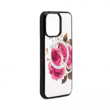 Funda de piel Evelatus para Apple iPhone 15 Pro con diseño de cremallera Flower White