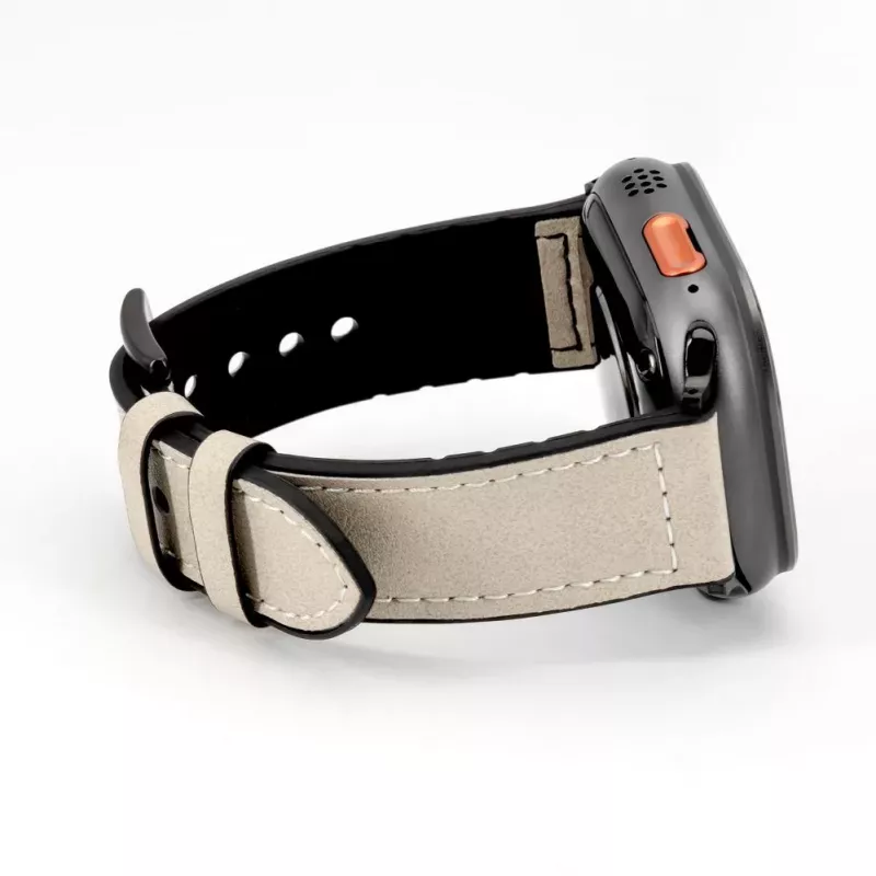 Correa de piel con parche de silicona para Connect Watch 38/40/41mm (132mm M/L) blanca