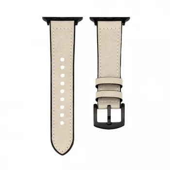 Correa de piel con parche de silicona para Connect Watch 42/44/45mm (132mm M/L) blanca