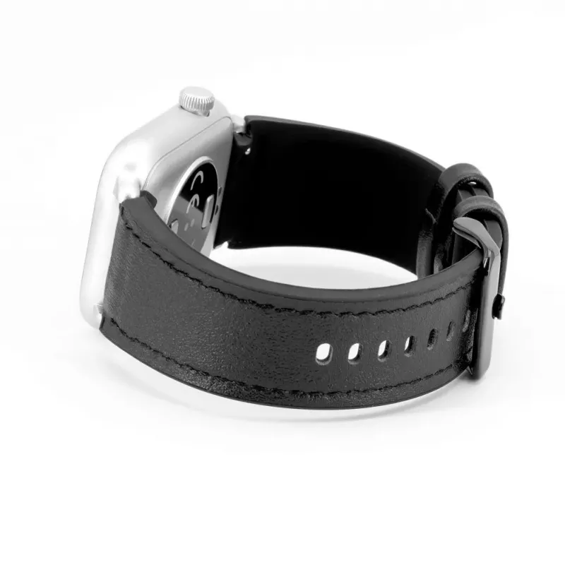 Correa de reloj de piel con parche de silicona Connect 20mm (130mm M/L) negra
