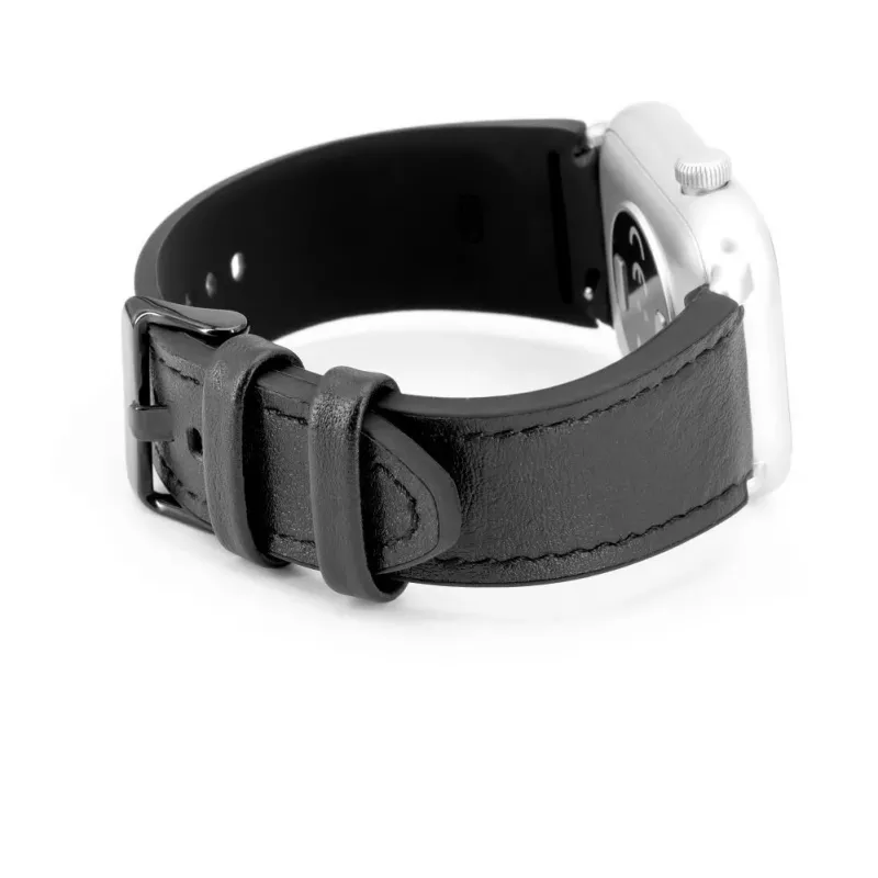 Correa de reloj de piel con parche de silicona Connect 20mm (130mm M/L) negra
