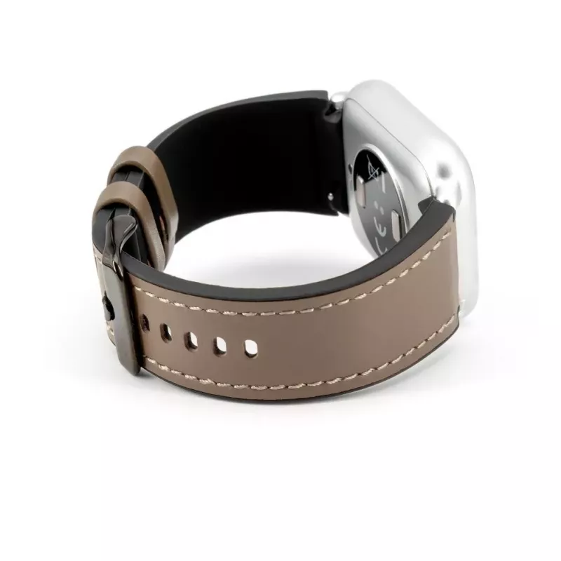 Correa de reloj de piel con parche de silicona Connect 20mm (130mm M/L) taupe