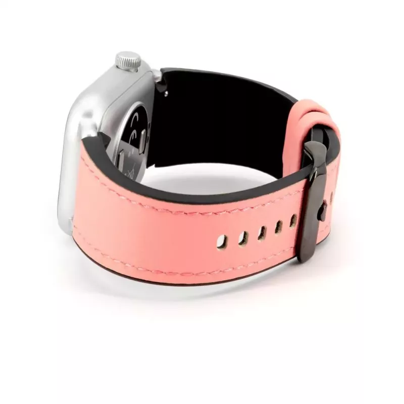 Correa de reloj de piel con parche de silicona Connect 20mm (130mm M/L) rosa