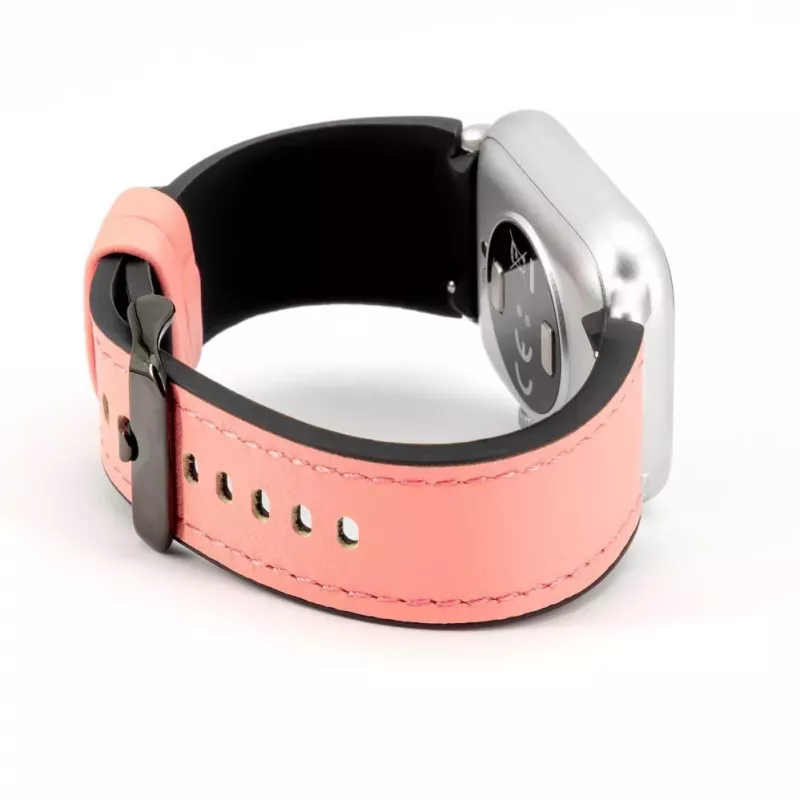 Correa de reloj de piel con parche de silicona Connect 20mm (130mm M/L) rosa