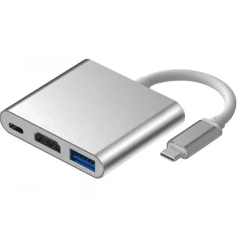 iLike HD1 adaptador 3en1 USB-C a HDMI 4K / USB 3.0 / conector hembra USB-C plateado