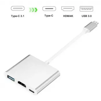 iLike HD1 adaptador 3en1 USB-C a HDMI 4K / USB 3.0 / conector hembra USB-C plateado