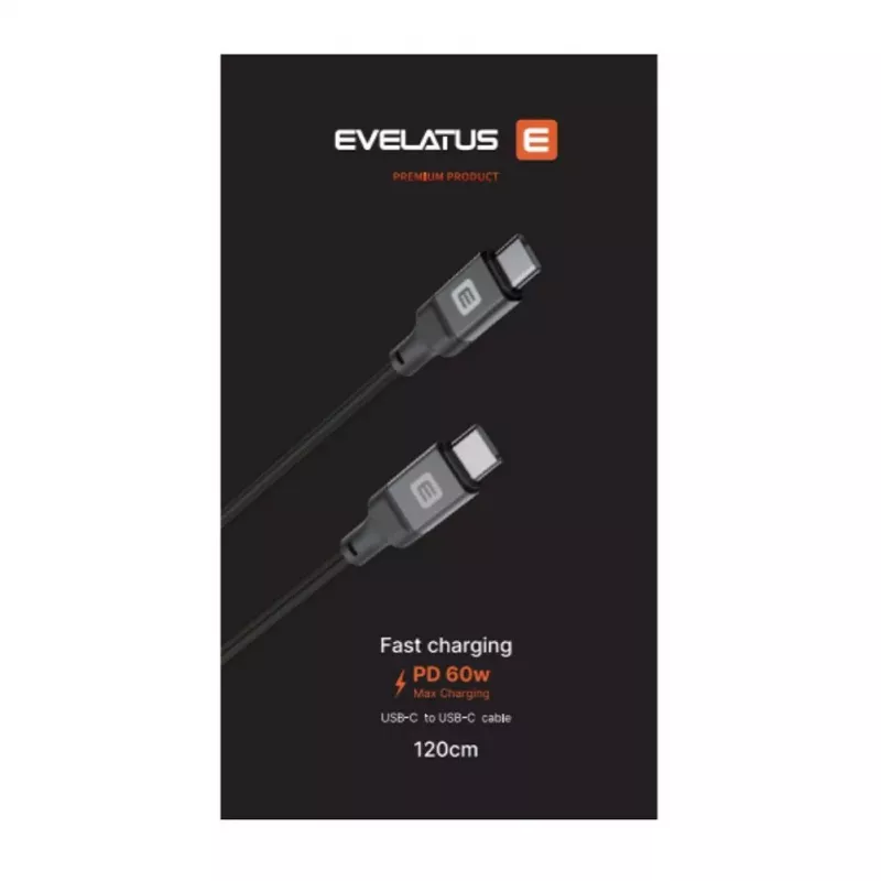 Evelatus Cable USB-C a USB-C 2M 60W / 20V3A carcasa de aluminio trenzado blanco