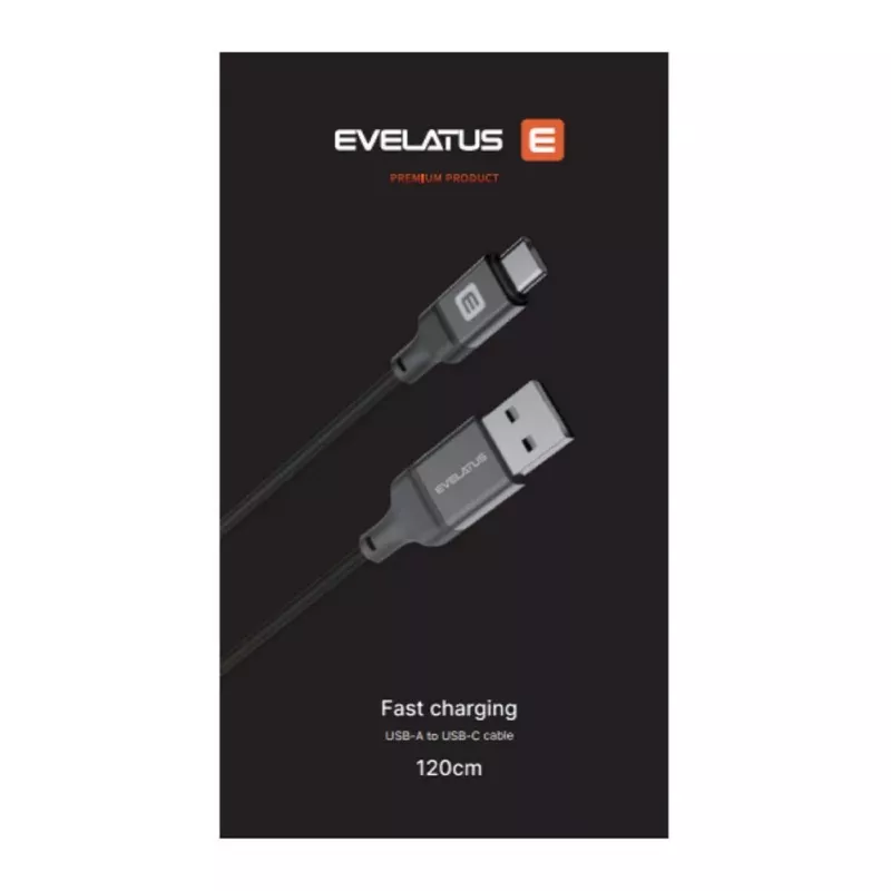 Evelatus Cable USB-A a USB-C 1,2 m nailon trenzado negro