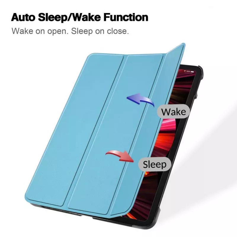 iLike Funda con soporte Tri-Fold de eco-cuero para Galaxy Tab S9 FE Plus azul cielo