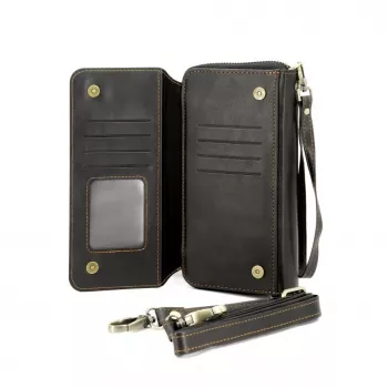 Evelatus funda cartera universal de piel con diseño de cremallera negra