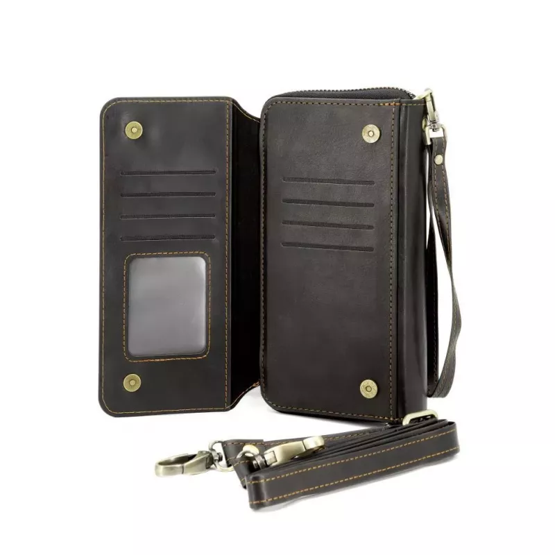 Evelatus funda cartera universal de piel con diseño de cremallera negra