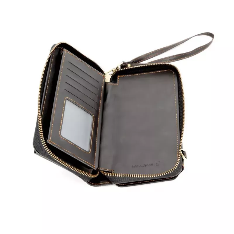 Evelatus funda cartera universal de piel con diseño de cremallera negra