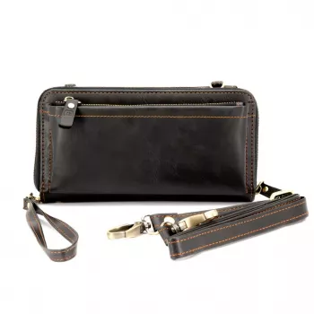 Evelatus funda cartera universal de piel con diseño de cremallera negra