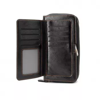 Evelatus funda cartera universal multifunción con correa de muñeca de piel negra