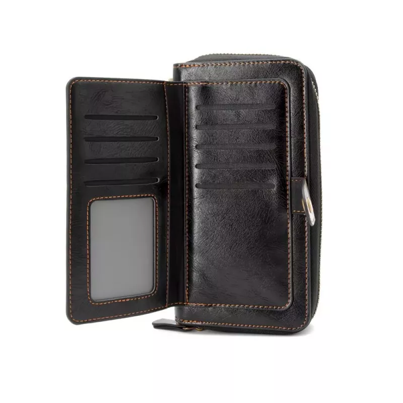 Evelatus funda cartera universal multifunción con correa de muñeca de piel negra