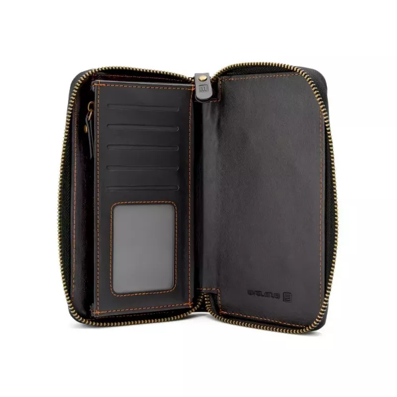 Evelatus funda cartera universal multifunción con correa de muñeca de piel negra
