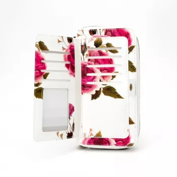 EVELATUS Monedero universal con diseño de cremallera y flores blanco