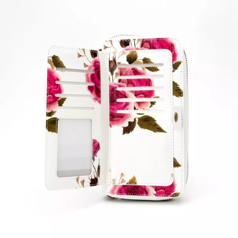 EVELATUS Monedero universal con diseño de cremallera y flores blanco