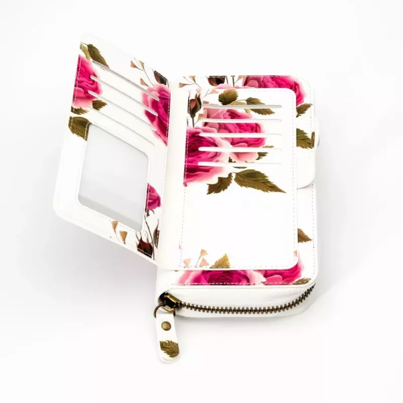 EVELATUS Monedero universal con diseño de cremallera y flores blanco