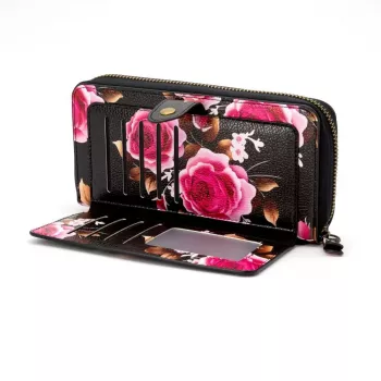 Evelatus Monedero universal con diseño de cremallera y flores negro