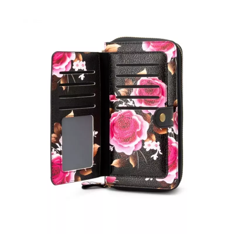 Evelatus Monedero universal con diseño de cremallera y flores negro