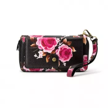 Evelatus Monedero universal con diseño de cremallera y flores negro