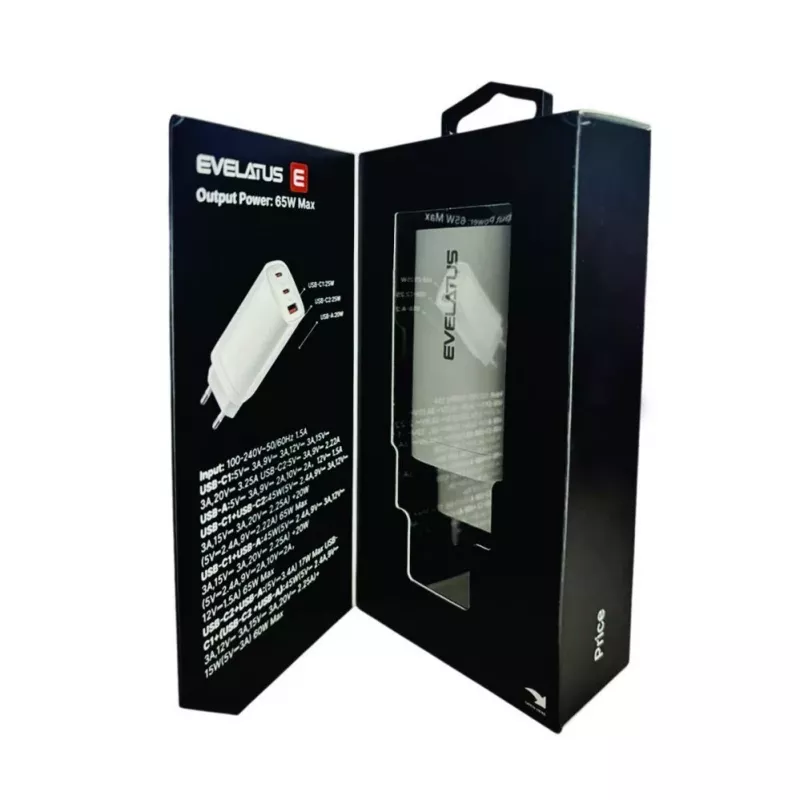 Evelatus Cargador rápido de 65W máx. EU USB-C1/USB-C1/USB-A blanco
