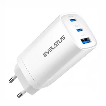 Evelatus Cargador rápido de 65W máx. EU USB-C1/USB-C1/USB-A blanco