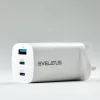 Evelatus Cargador rápido de 65W máx. UK USB-C1/USB-C1/USB-A blanco