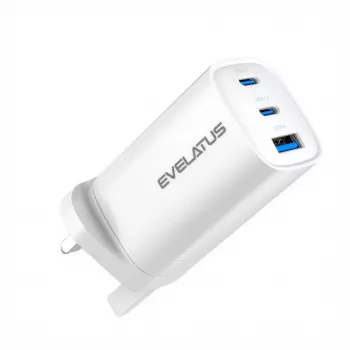 Evelatus Cargador rápido de 65W máx. UK USB-C1/USB-C1/USB-A blanco