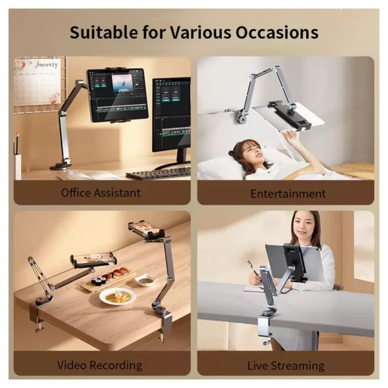 iLike GS1 Soporte universal ajustable de aleación de aluminio premium para smartphone y tablet PC 4-12,9 pulgadas Plata