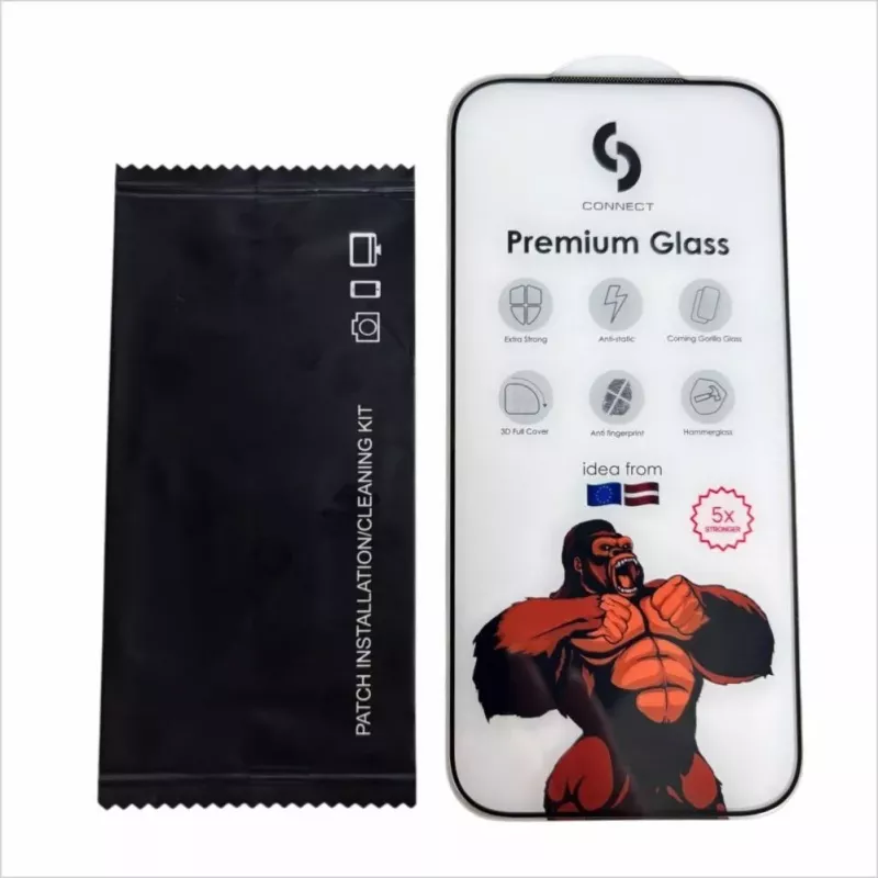 Connect Apple iPhone 16 Pro Max Corning Gorilla Glass Anti-Static 3D Full Cover 5X Stronger Negro