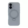 Evelatus Apple iPhone 16 Funda de silicona Soft Touch con soporte y MagSafe Plata